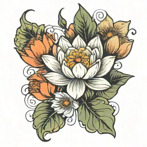 Water Lilly And Poppy Blooming