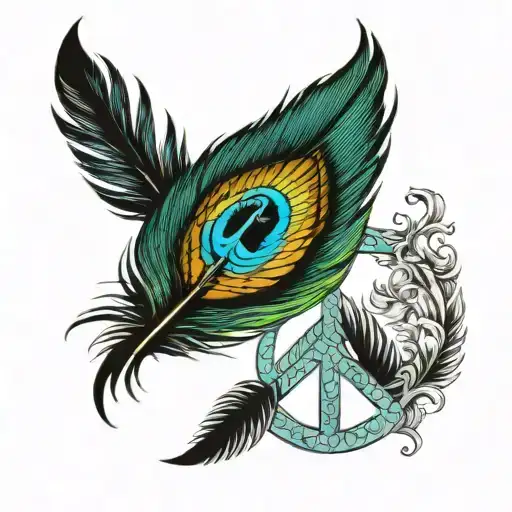 Peacock Feather And Peace Sign