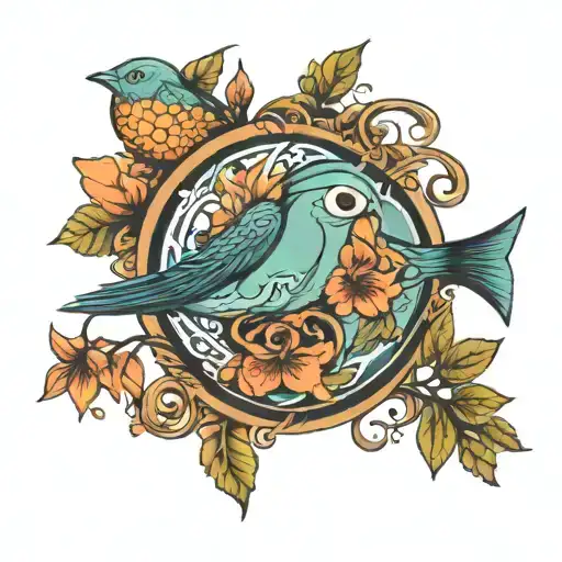 Bird Bell Fish Tree Intertwined