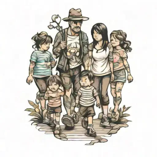 Family Walking With 3 Kids