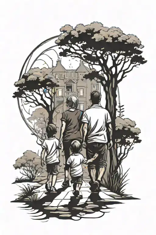 Family Shadows Walking With 3 Kids