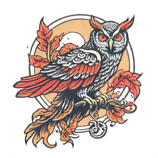Night Owl With Red Phoenix Wings Logo