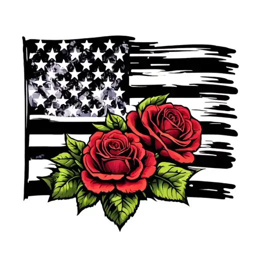 Black American Heritage Flag With Roses Blooming