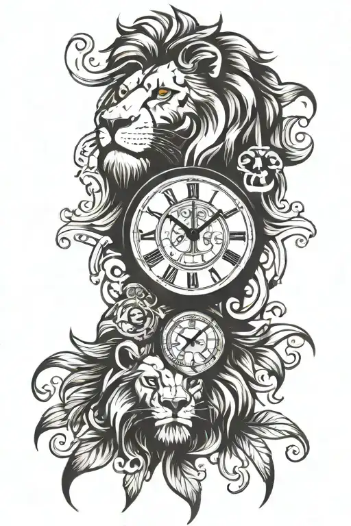 Lion Head And A Clock With Roman Numerals
