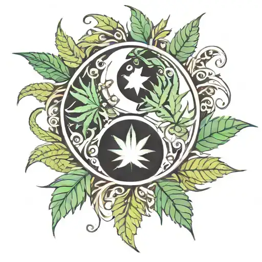 Yin Yang Symbol Made From Cannabis Leaves
