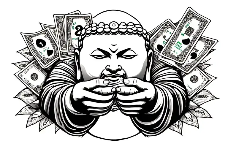 Buddah Holding A Money And Playing Cards Black