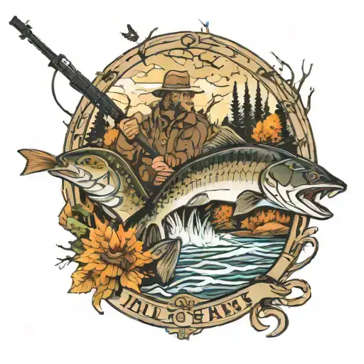 Fall Hunting And Fishing Scene