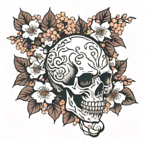 Skull Surrounded By Cherry Blossoms