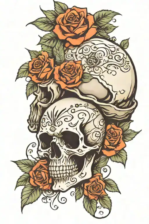 Skull And Roses With Ornament Tatoo For Women