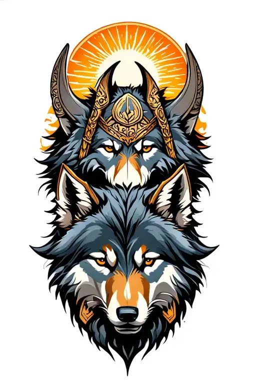 Odin And His Wolves Skoll And Hati Sun