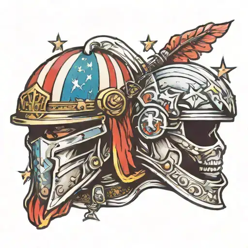 American Flag Ripping Out Of Skin With A Roman Style Helmet And 3 Stars On The Helmets Forhead