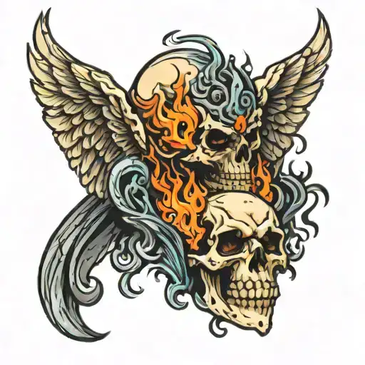 Good Evil Skull Angel Flames