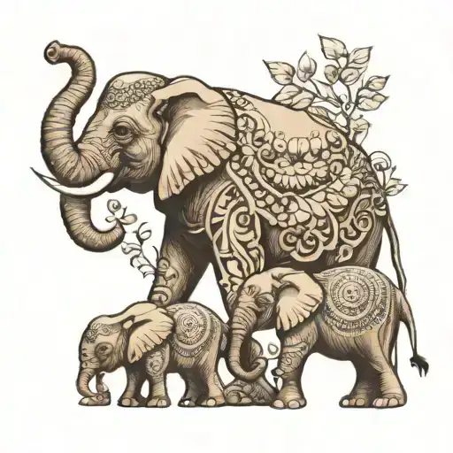 2 Elephant Parents And 4 Baby Elephants