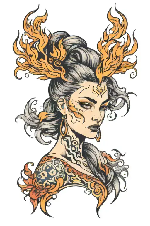 Women Whis Fire In Hair