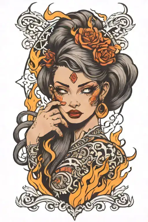 Women Whis Fire In Hair