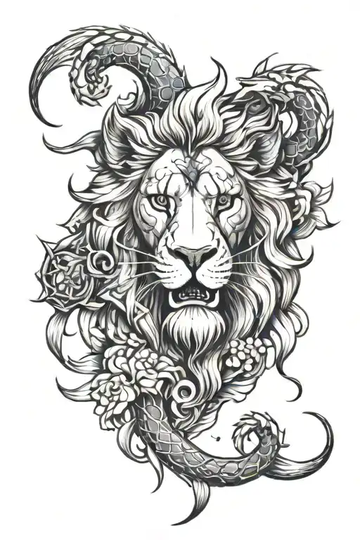 Lion Head And Scorpion Surrounded