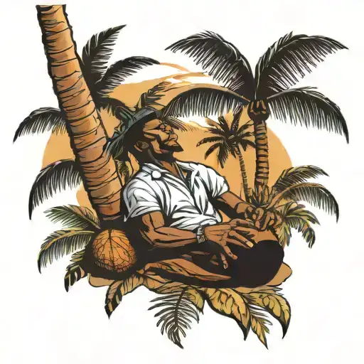 Drawing Of A Black Man Sleeping Under A Coconut Tree