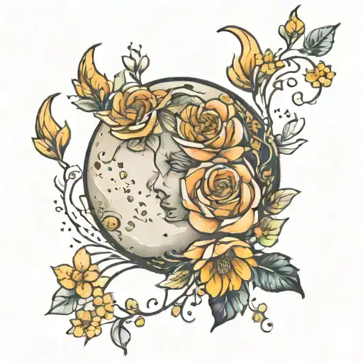 Moon With Buttery And Flowers