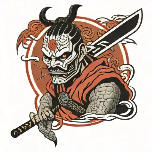 An Unmasked Samurai Face With A Basketball Pattern As The Background