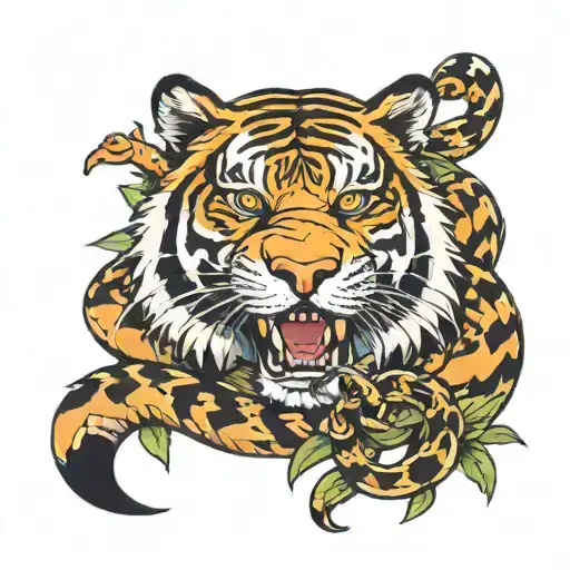 Tiger And Snake Intertwined