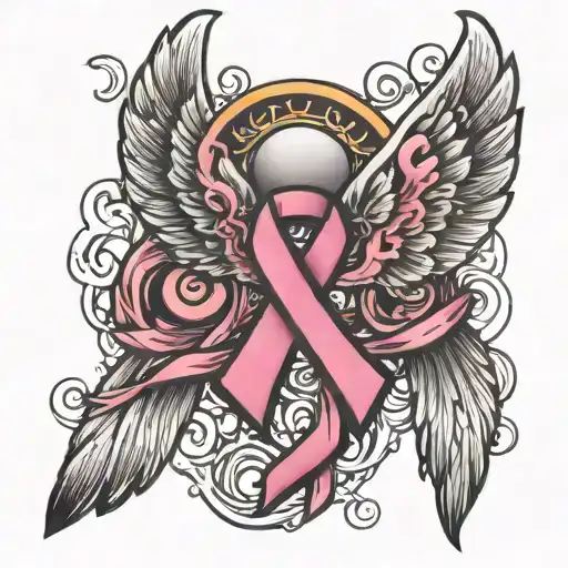 Cancer Ribbon With Wings