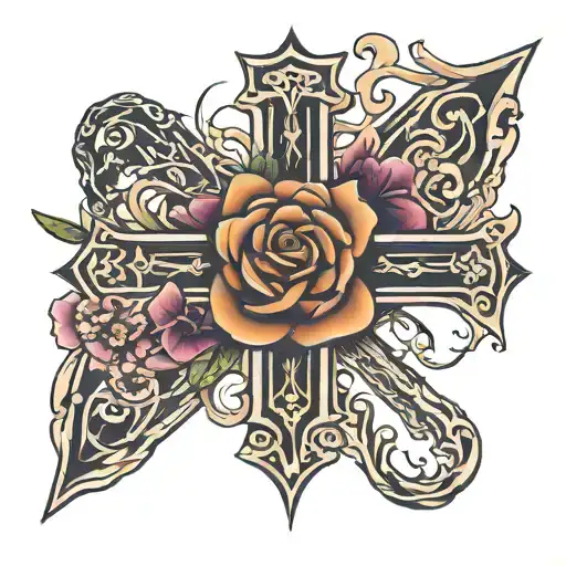 Shoulder Arm Tattto With A Date And Cross Made