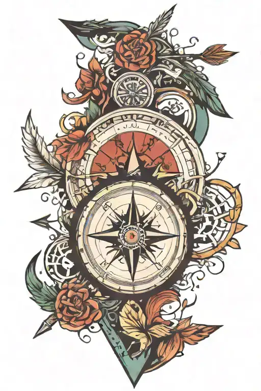 Arrow Through Compass Surrounded By Various