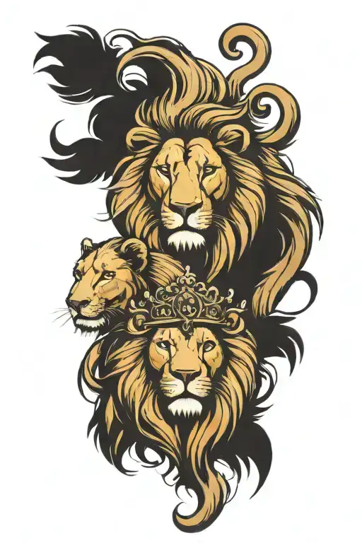Lion And Young Lion Head Tattoo Holding