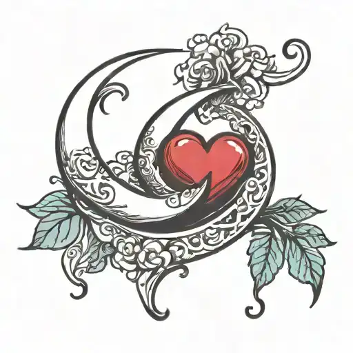 Crescent Moon And Heart Shape