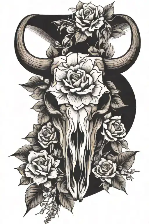 Bull Skull And Flowers