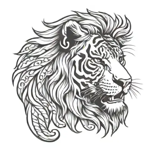 Half Lion Half Tiger Head Profile Holding