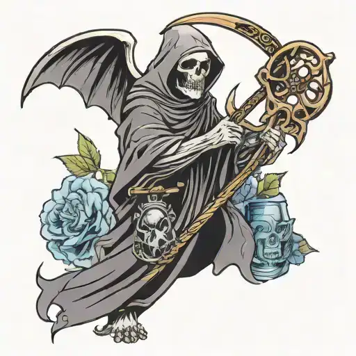 Grim Reaper Holding A Scythe And Butterflie Flying