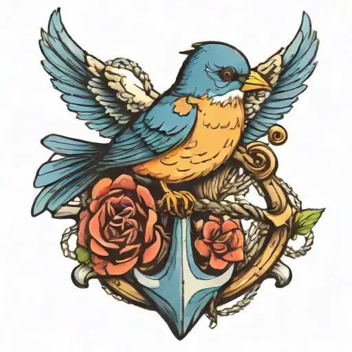 Army-inspired Blue Bird Perched On An Anchor