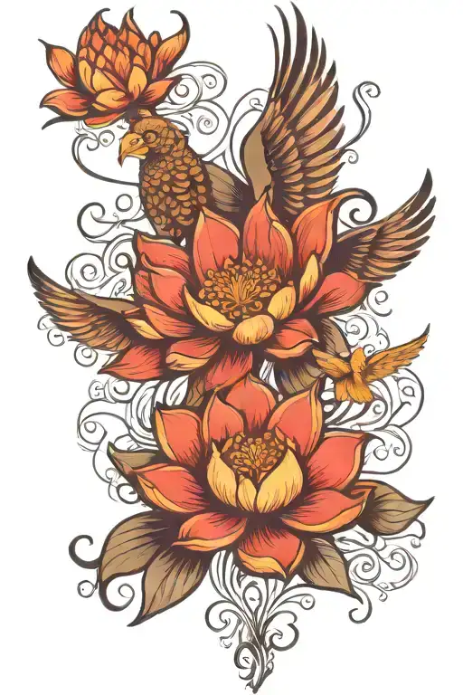 Unalome And Lotus And Pheonix Flying