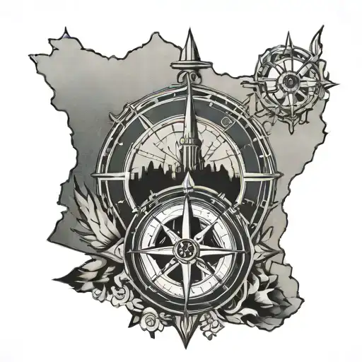 State Of Arizona Outline With Nautical Compass On Top