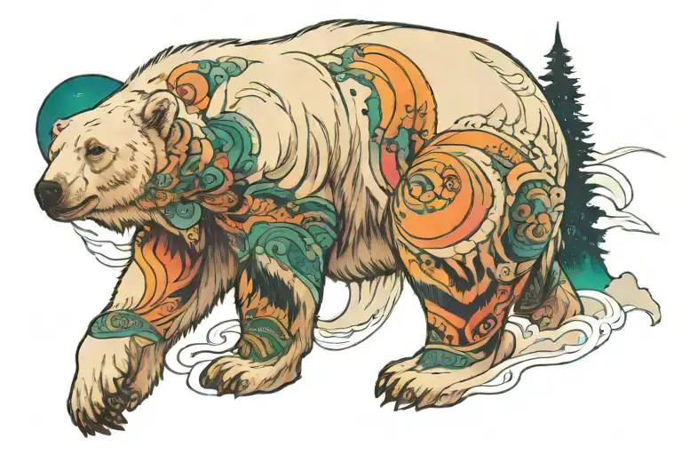 Polar Bear Watching Northern Lights Turned