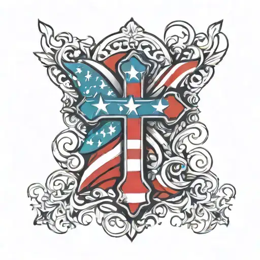 Cross With Usa Flag With Christian Cross