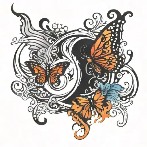 Yin Yang Fire Butterfly And Water Butterfly