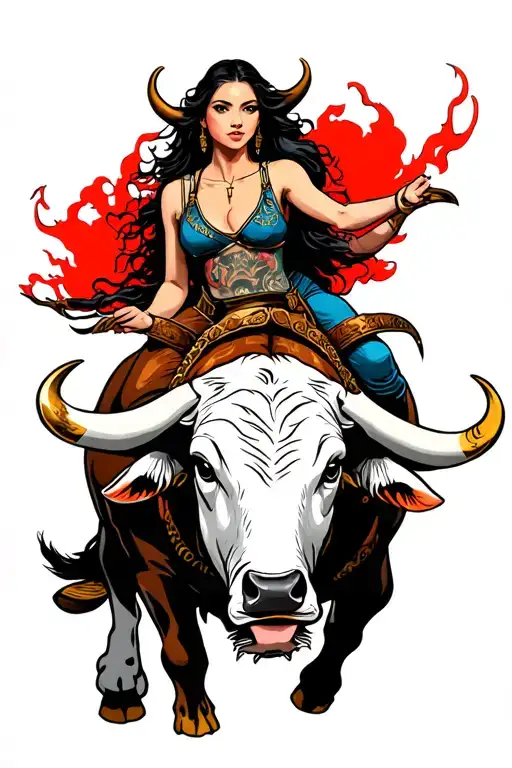A Woman Riding A Bull