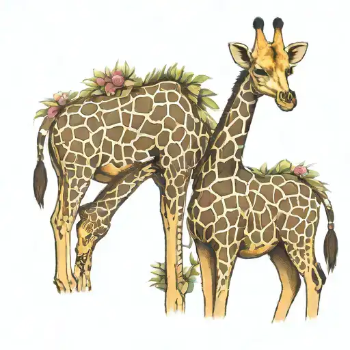 2 Giraffes Like A Mom And A Baby