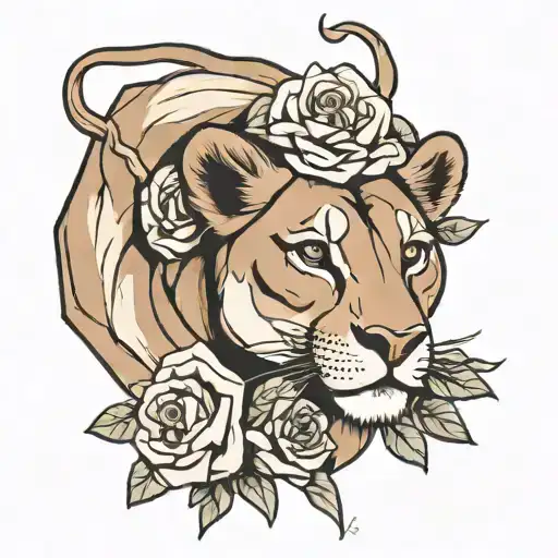 Lioness With A Rose Intertwined