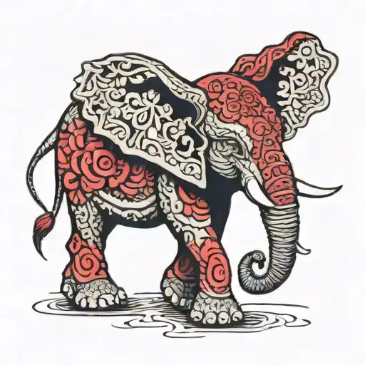 Red Elephant Walking Trunk Up