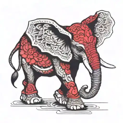 Red Elephant Walking Trunk Up