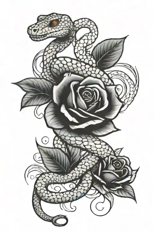 Snake With Black Rose Wrapped Around Leg