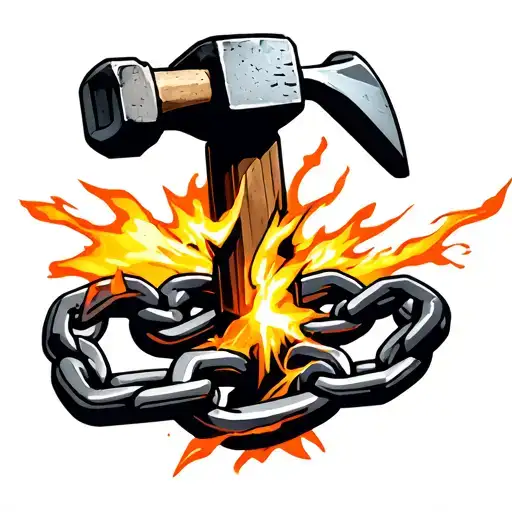 Sledge Hammer Head Spark On Metal Chain During A Heat And Beat On Large Anchor Chain