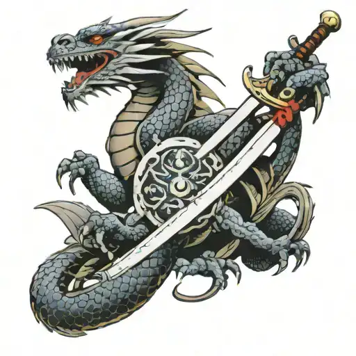 Dragon With Samurai Sword