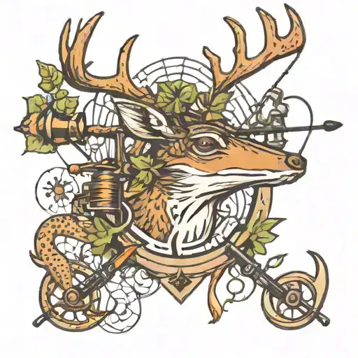 Deer Antlers With A Fishing Pole And Frog