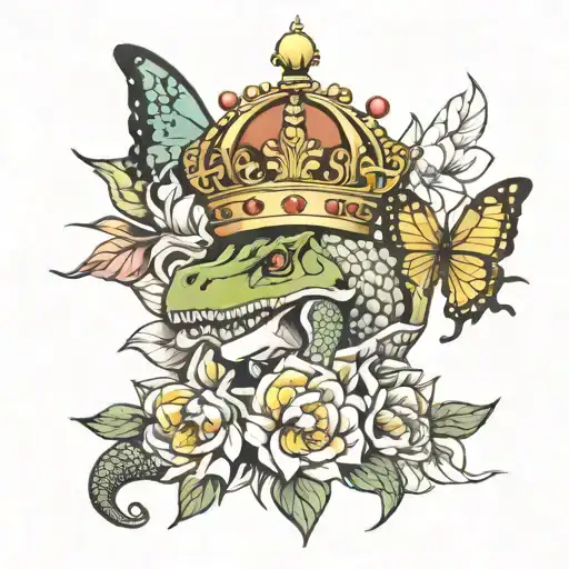 Crown With Dinosaur And Butterfly And Lotusflower