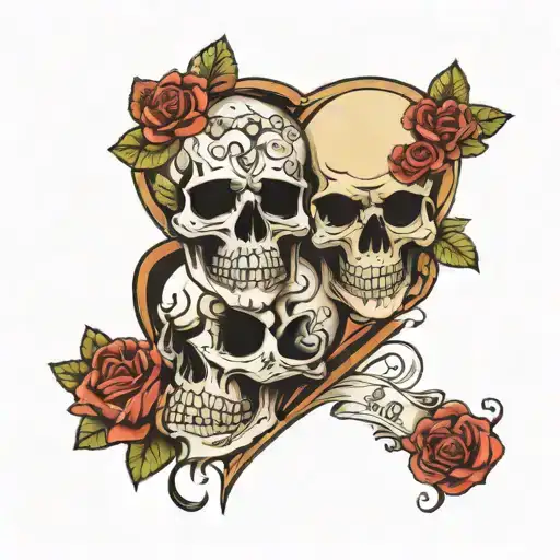 Male And Female Skull With Music And Love You