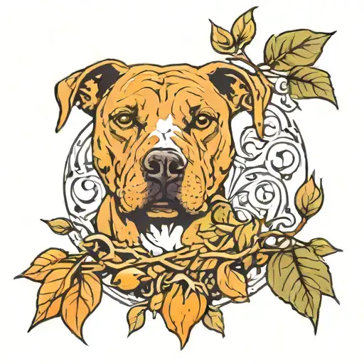 Life Tree With Orange Buds And A Pitbull Face Emerging